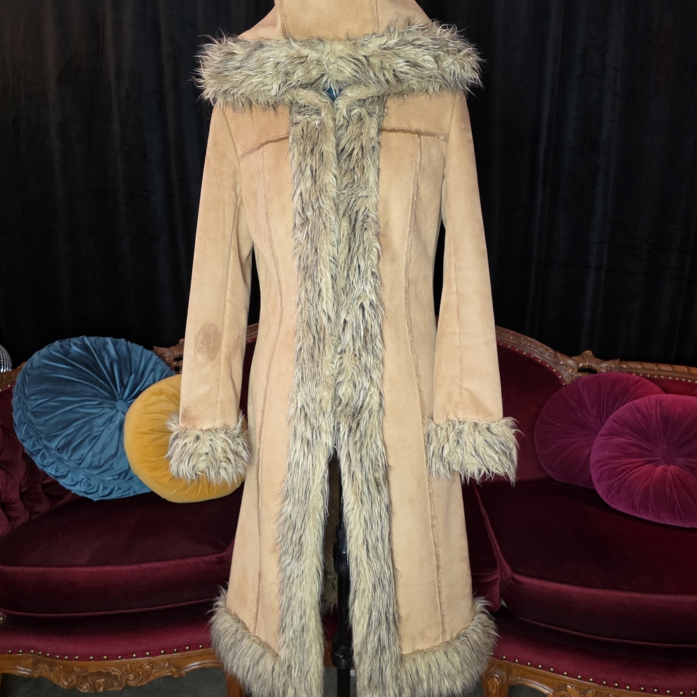 Vintage Tan Teddy Jacket with Faux Fur Trim